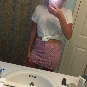 Red and White Seersucker Mini Skirt